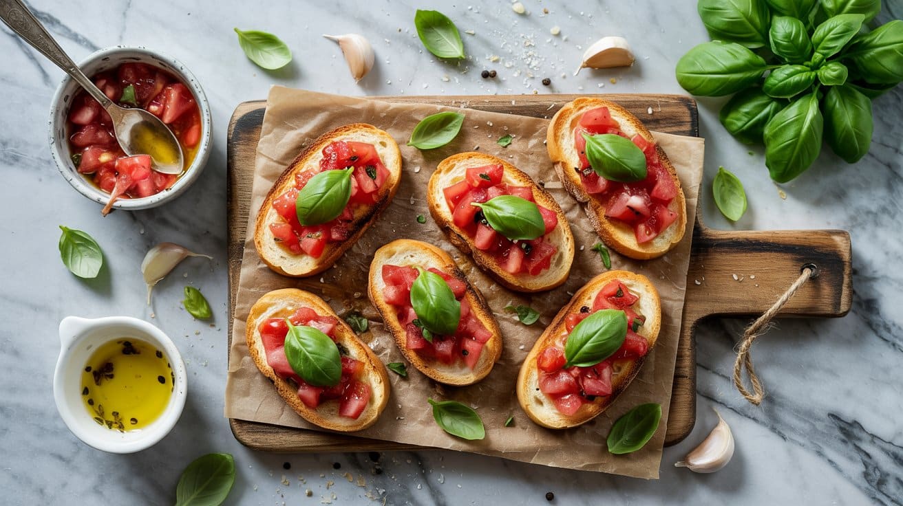 9 bruschetta with tomato and basil pre a oIXO0ST9QT6UZ1nXBs TcA ZGK p UETE rYsZY9pF8 A