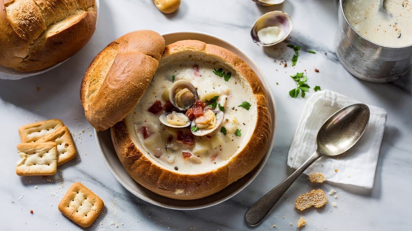 1 classic new england clam chowder bread 0OW9FSyNS3qGHWHESdtm7A Ip4 aEkvSkeguCKeqdq0Qw