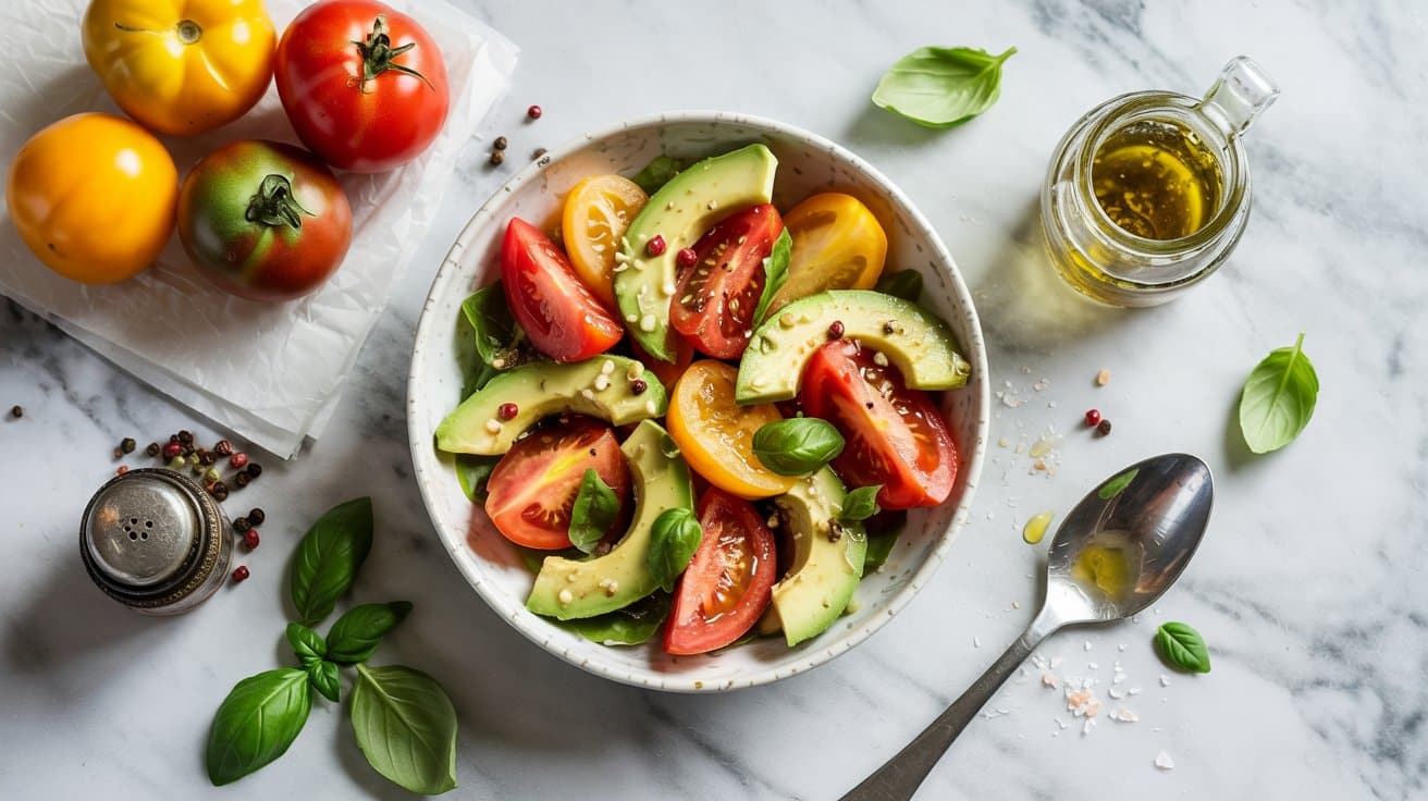 1 heirloom tomato and avocado salad with BYP02a9gRxicBr FYewzqw eTKh4rbQS4 6hRYy1Yqq2w