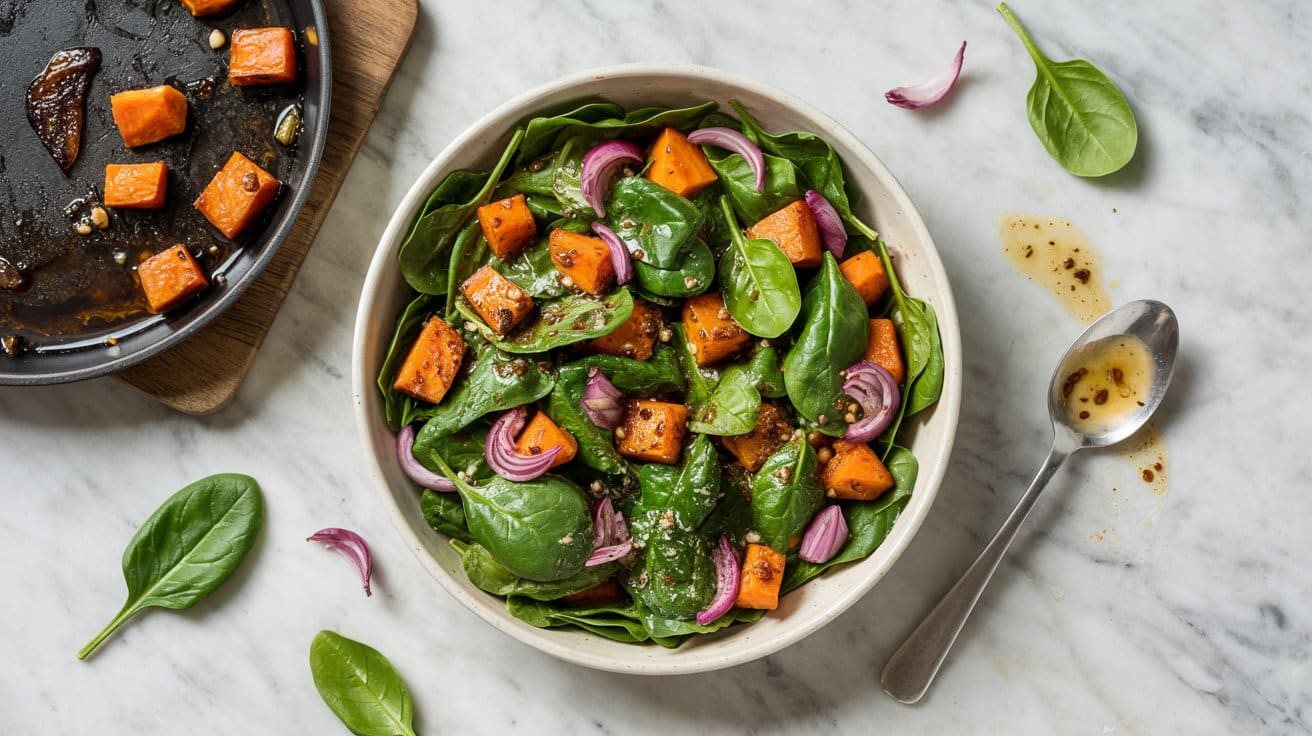 10 warm spinach salad with sweet potato IAbdUWgaS a6KVgcnBvQ w LPFofUTzRN FbHGBwPDfMA