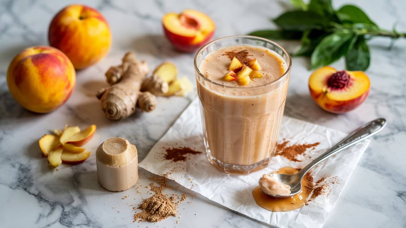 11 peach and ginger protein smoothie a b brMBv3EUQcqORPeR7pFYyw kpRUG96DTQa i0CE4t 4pw