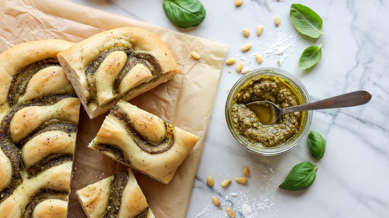 11 pesto swirled focaccia a bright top d Ij2TKUtARpKg5F5D3em4qQ KrxIuW1qTiaWlR6pk3WMaA