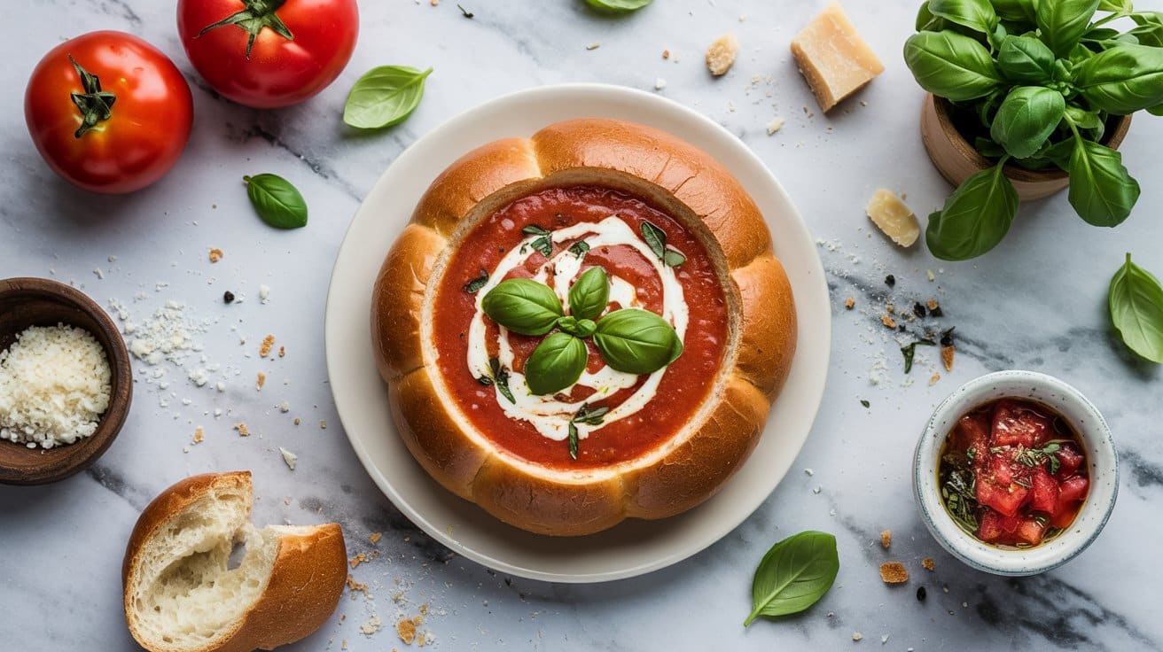 11 tomato basil soup bread bowl a bright iSTIg7anR8itE11cV02jGA iITvBtP2RvO9vUOsidRnUw