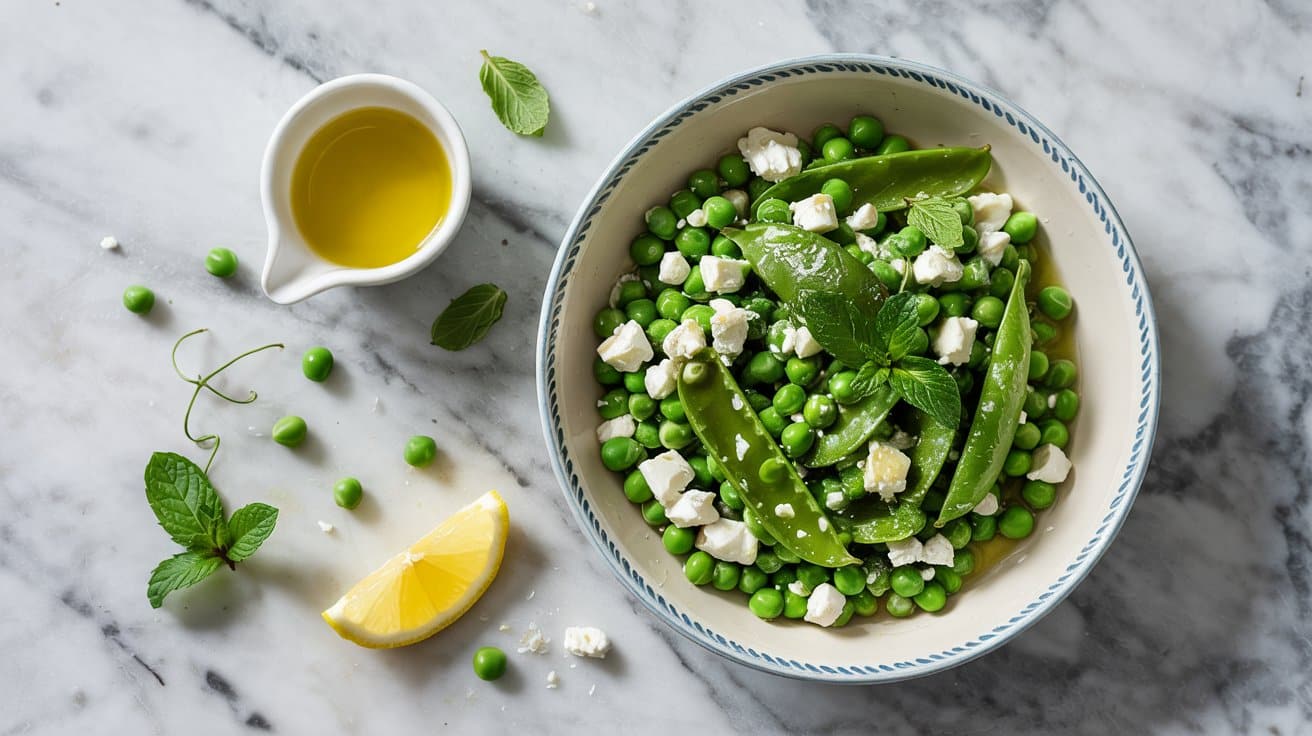 12 green pea salad with mint and feta a Q02hUs0GSzugp51jFvIxeA mL00yBL QTadj5xU ls5Pg