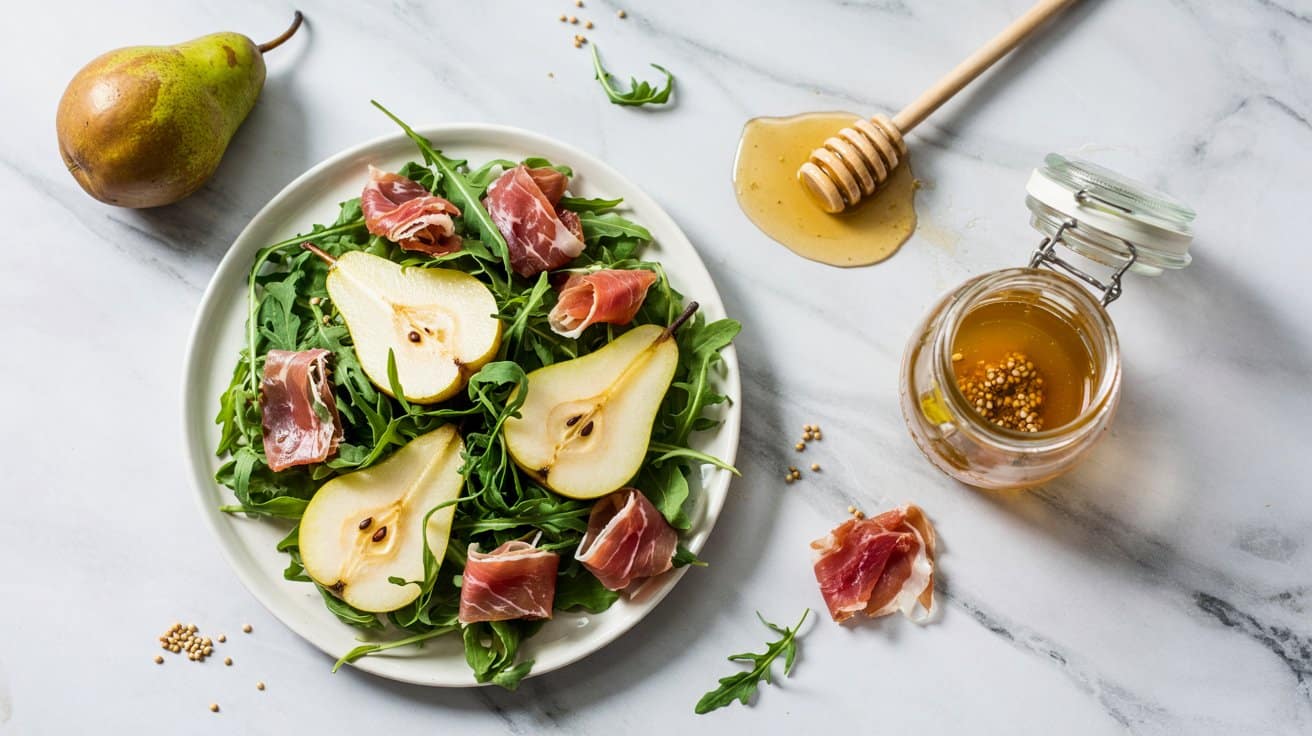 12 pear and prosciutto arugula salad wit q7hbB40BTs6o3aqmnoCNlQ r8TRaVbtRRGtmb9Lp4ixkQ