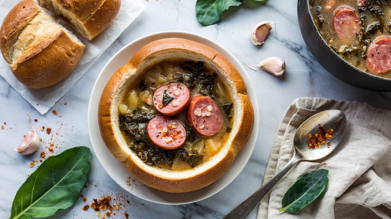 12 smoked sausage and kale soup in bread 0 rwMKfqTViIrY56FXFDeg OBI96werT6eUrSmxefNWEw
