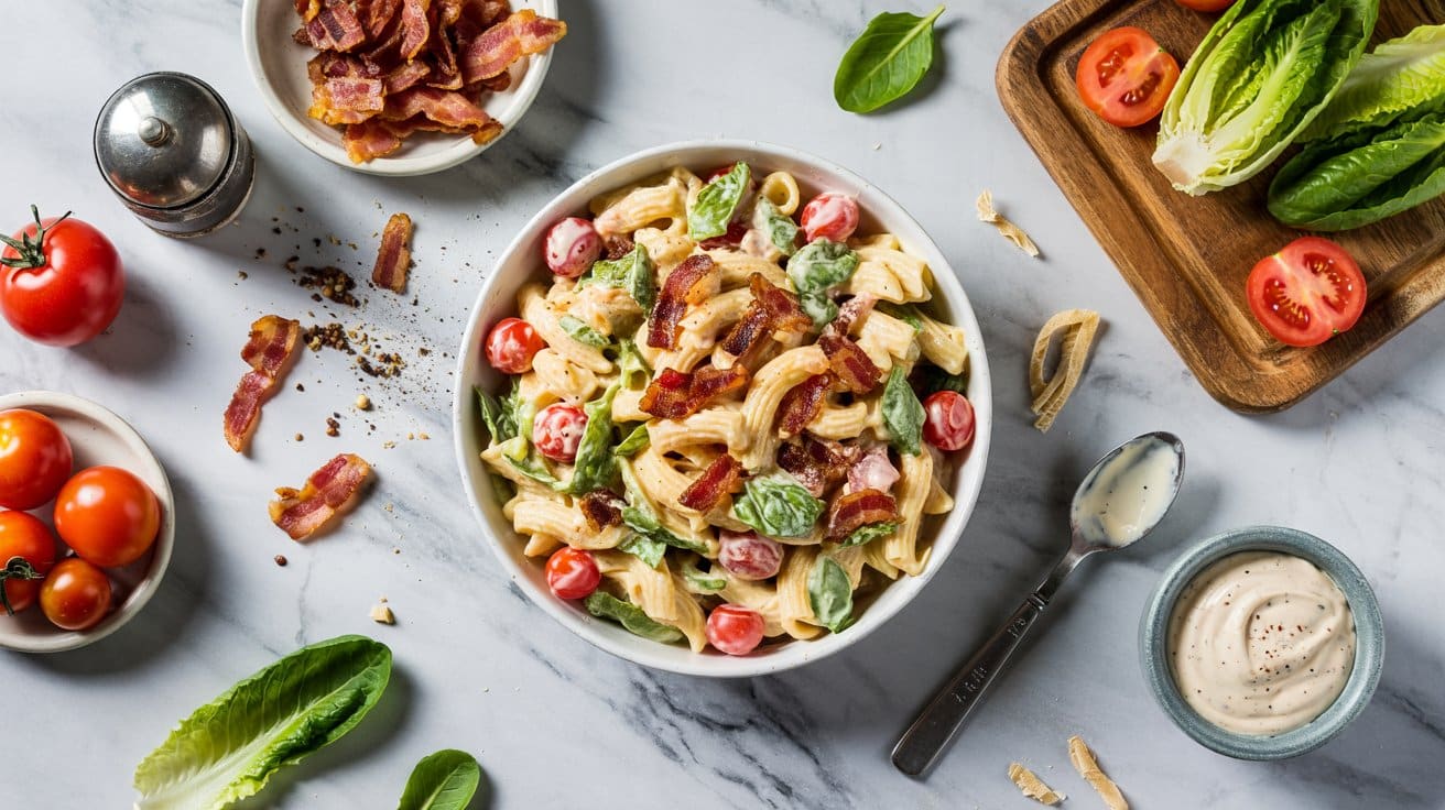13 blt pasta salad with bacon romaine a 90u4Of9HQCuAr8dJYO7zMA a iFIGT5RMO3cT JeNorbA