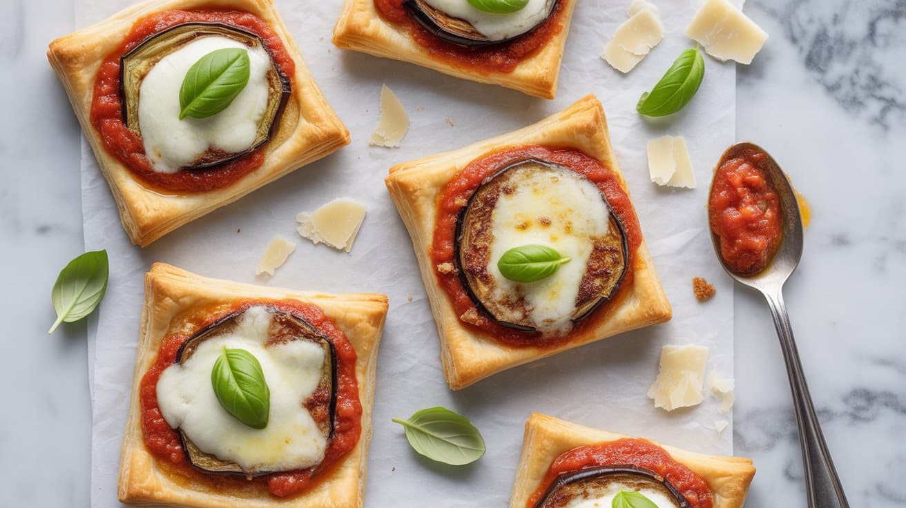 13 eggplant parmesan puff pastry squares 34V8jpjrSzShSo63IUkmlw i8XAs3 STjuHrLJJS m15w
