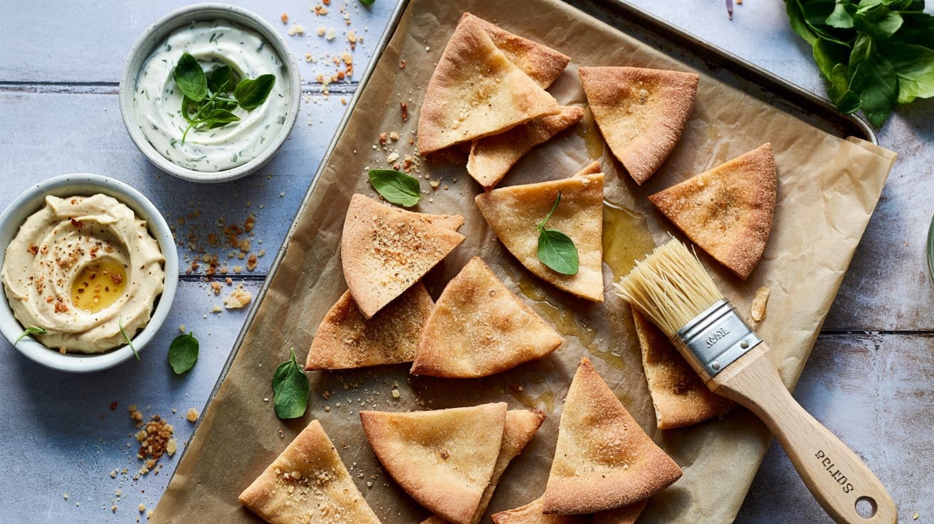 13 olive oil brushed crispy pita chips a oowEg 9uSfKceyKSkS3h8A ikLyrPZRHiAfVrqeUaNdg