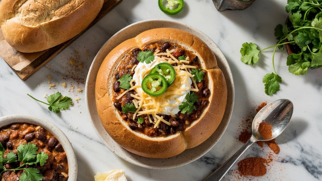 17 black bean chili bread bowl a bright MPliB1B8QwuaWbUDpXh pA cgDcsSNJSEG3Fj6W2pQTAw