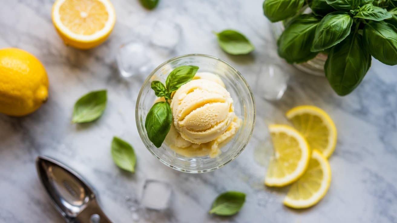17 lemon basil sorbet a bright top down uyiMWCr5RwiLj1evOn1 gA Jre81nBRLajO149kSi1rg