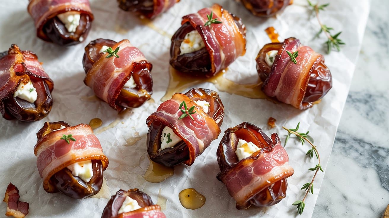 18 bacon wrapped dates stuffed with goat B9I7y1ZBSlKBce9pwTOEVg kJkuVEZrTR2f5QoklCZfoQ