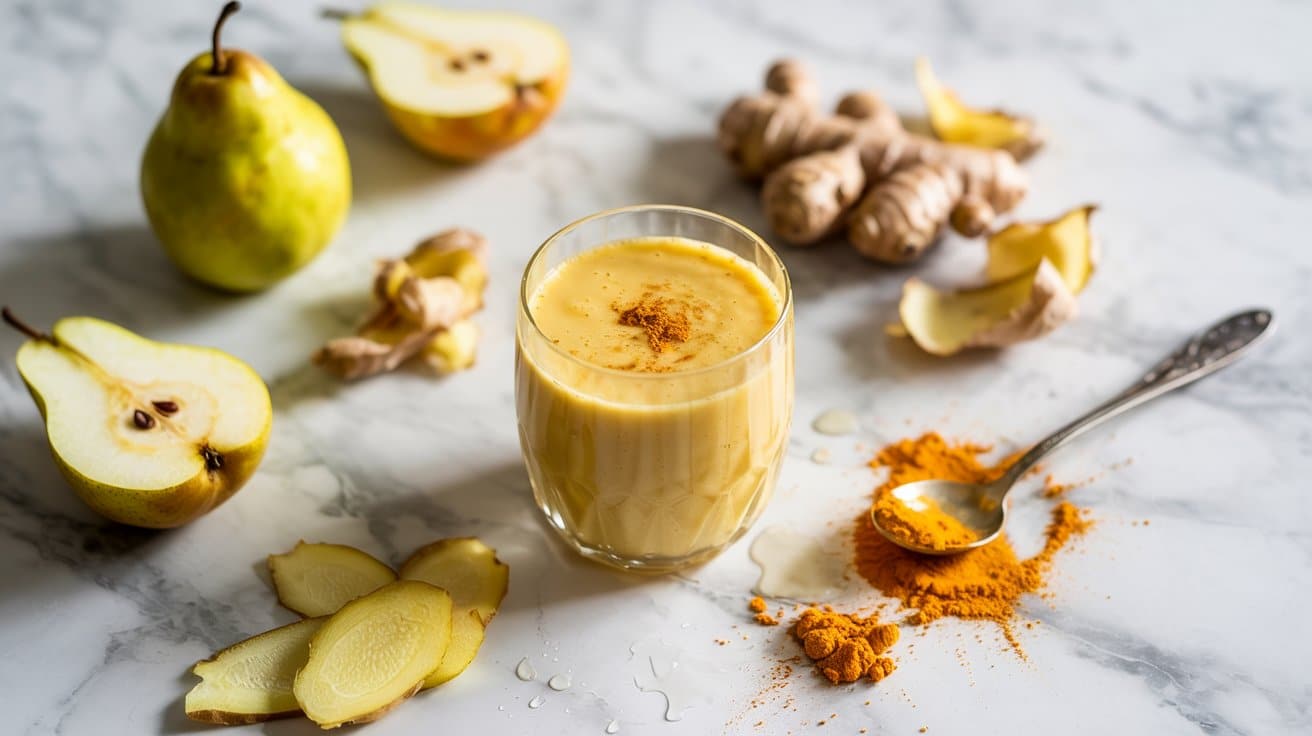 19 pear ginger turmeric smoothie a brigh ibX3zrbvTwm1sKrv4taOdQ 8lxW 3yETcmiHpT4CH4Opg