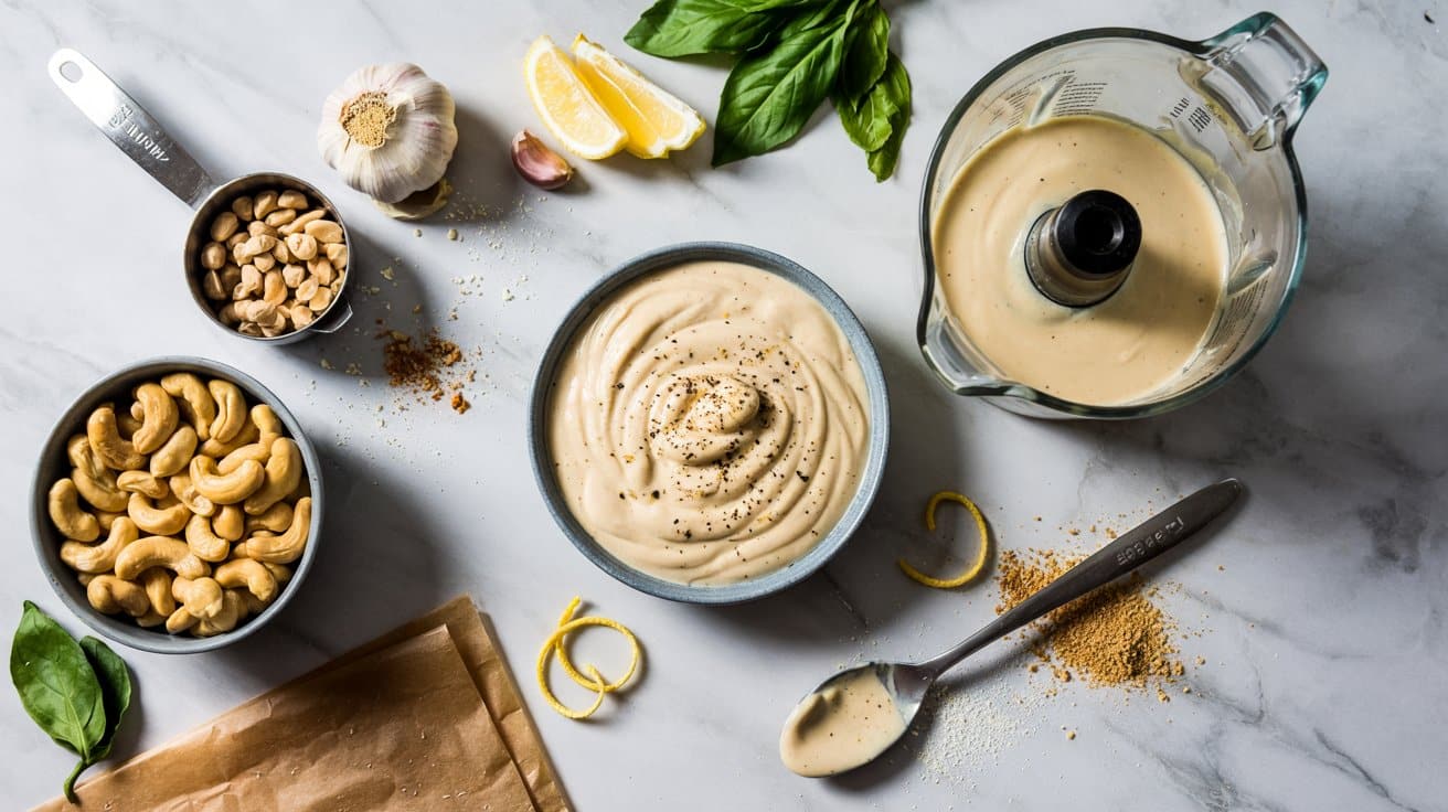 2 creamy cashew alfredo sauce a bright t 6MUrwqGOS12l8RYSc4 e1g J3sKX2tcQTaJvJXGjlNaMA