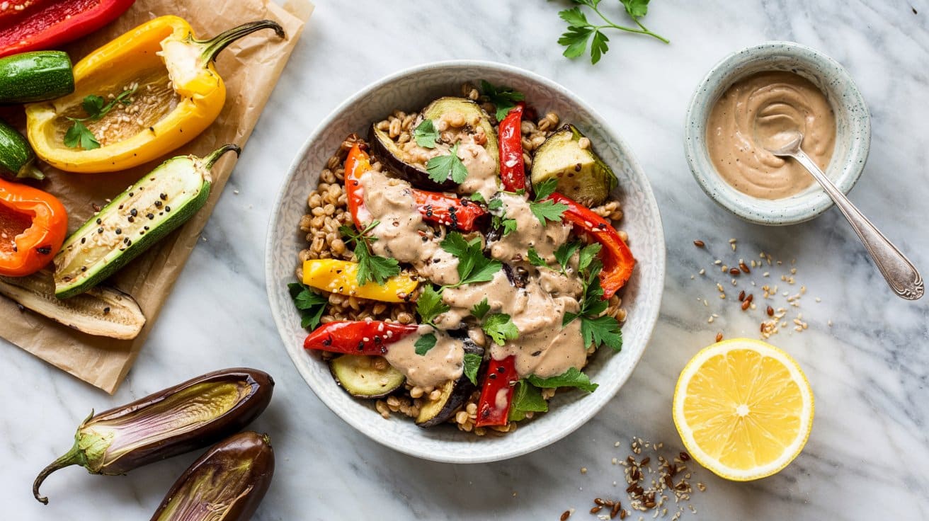 2 farro and roasted vegetable salad with y0x 9LaxQNmnKDCUta3qNw 5yBveMKnRrmQWU8V92r4Xw
