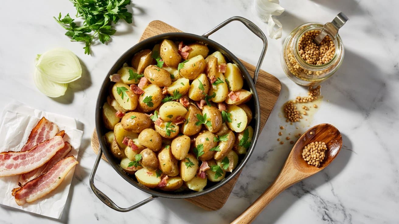 2 german style warm potato salad with ba jXxErcpRRxG pZ5Ui09lnw CglD1ZtVQFiiQDp84mCgUg