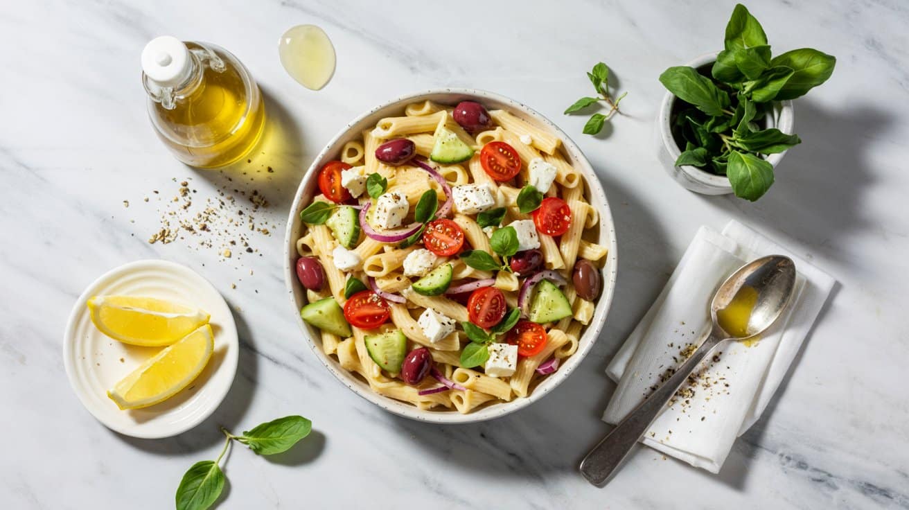 2 greek pasta salad with feta cucumber o TC155dj Q8ymlajIjmGjkw bUGd uWATLCt6ashMW07MA