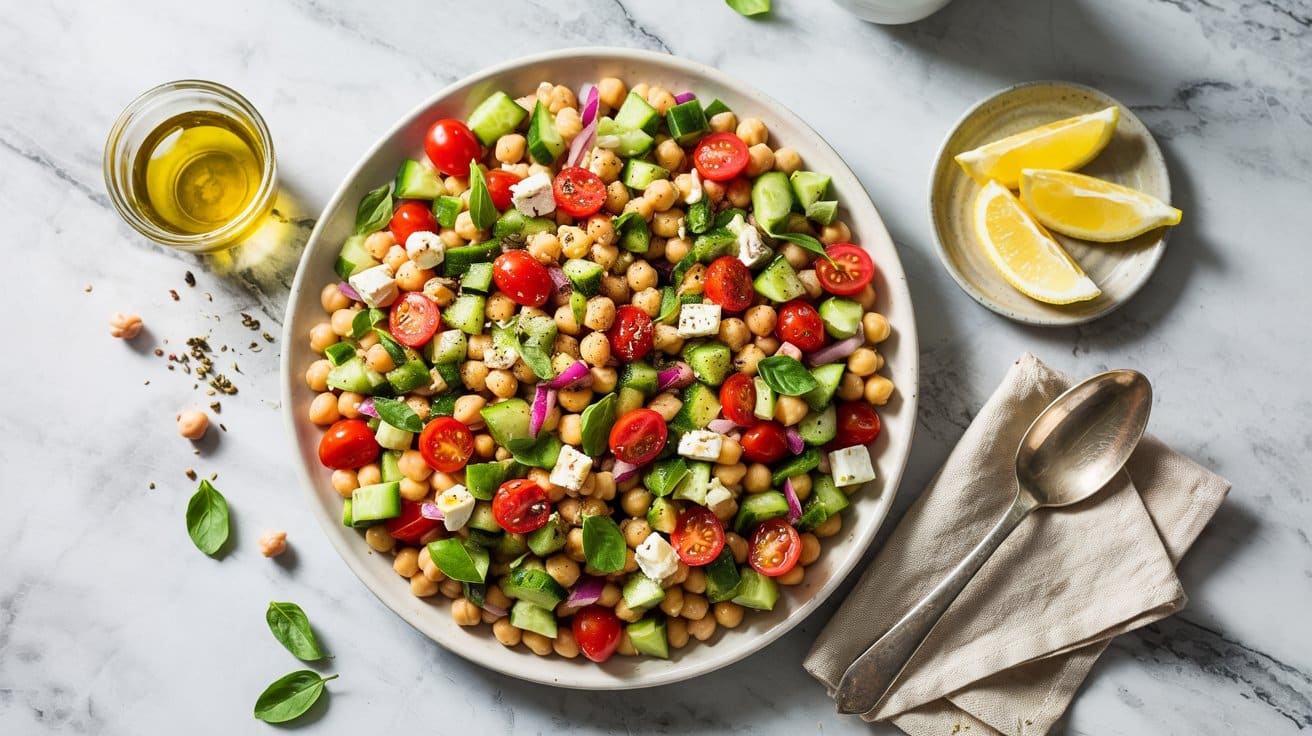 2 mediterranean chickpea salad a bright WJuRDtYuRIWsXqrJXMnZrw VOM16NnmTCu9 CP3DFhhGg
