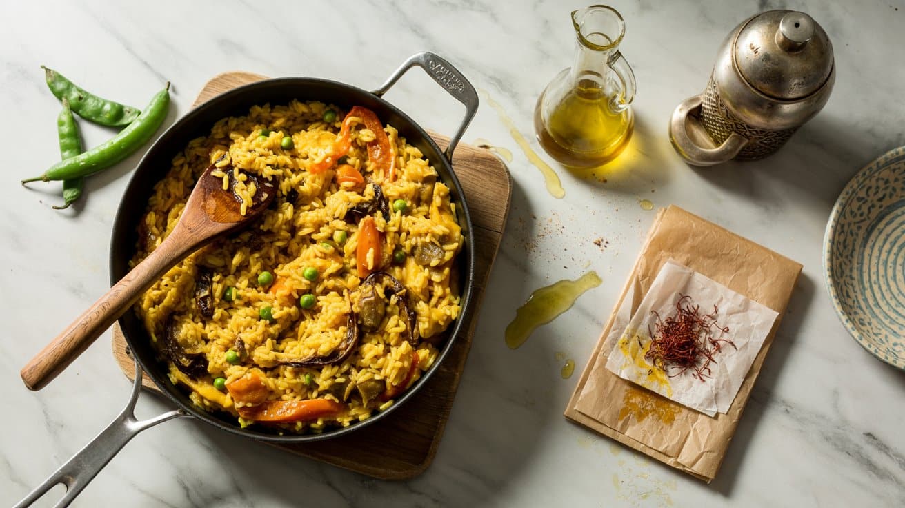 2 spanish saffron rice a bright top down RxEgZFHeQAS2QvCN5 YdKg 52hcO6CgQ2iOrlQpBn0 IQ