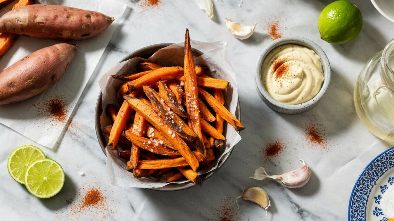 20 sweet potato fries with garlic aioli kJhkLnmKQ 6iJ2UZYwdgfQ FwKsH4CSRCKXYbzvoV5aKA