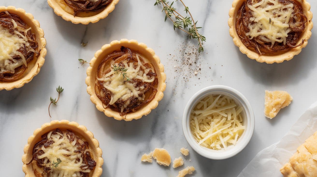 3 caramelized onion and gruyere tartlets nbmNzqhVTGyQwdrvs2ONZg N7V32sCsREadNVMnW4XF w