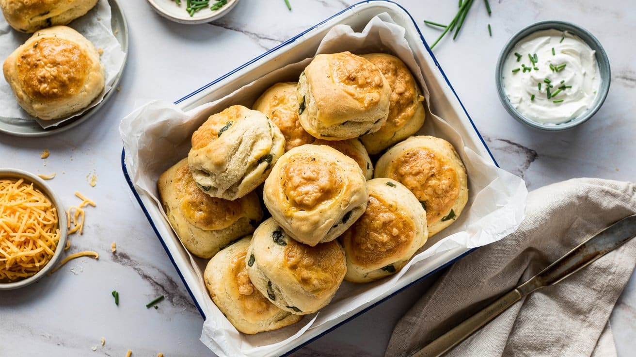 3 cheddar chive biscuits rolls a bright ALjrpIK1R2KcMOKzK6yjtg Nyhkh93eQwefli0BPfRC6g