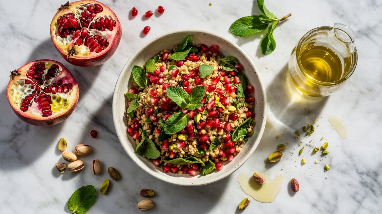 3 freekeh salad with pomegranate mint an 2HihSM 4RSSj4 9AeGmz0A HTzzFV Qk2DnqgcWb2hCg