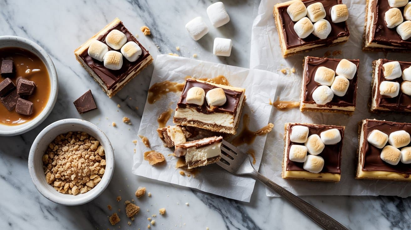 3 smores cheesecake bars a bright top do WfLnJQr4QFGnE5g 7hoaA asDb0BggQ9ygjuG47WLdPQ