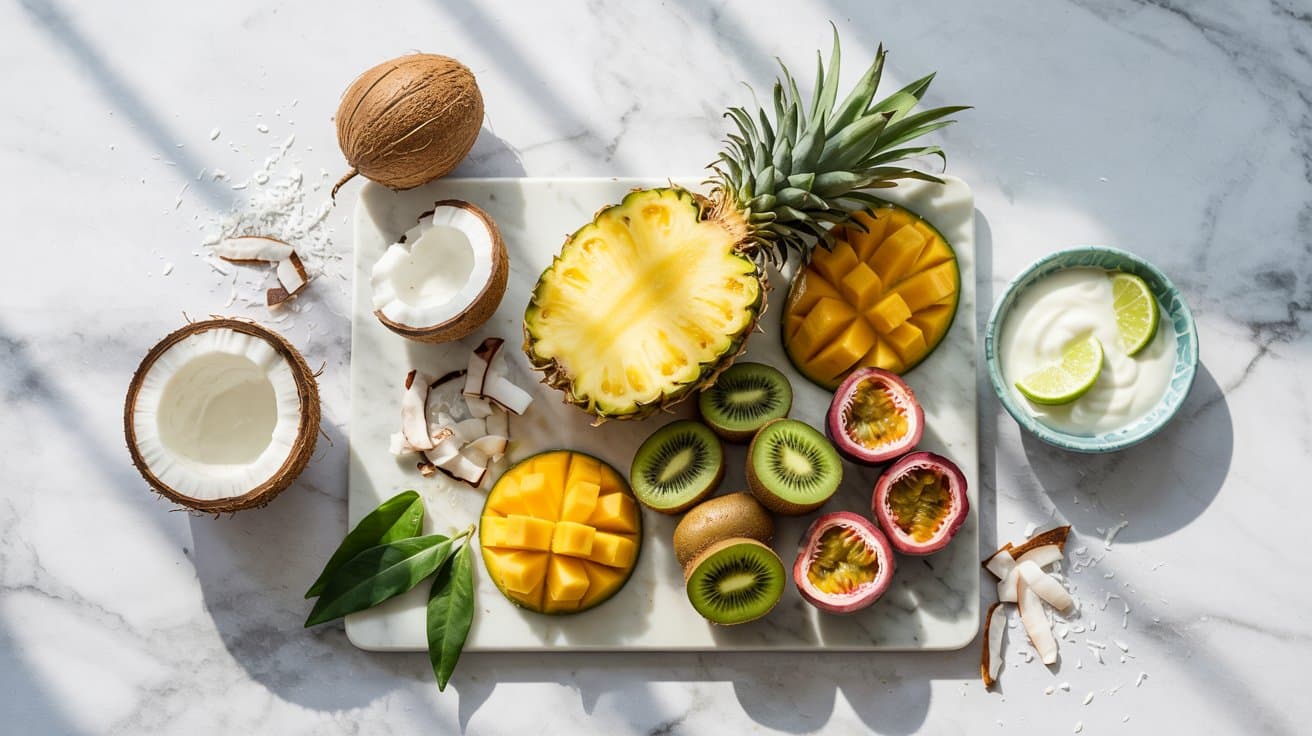3 tropical fruit coconut board a bright YU9dPEzgRBmImJAaIK3Uuw Qf0acxOURzScfoIXmrK HQ