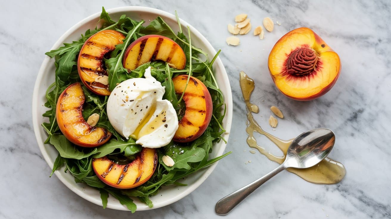4 grilled peach and burrata arugula sala HSBSSFf SHuRb6nIPGL1ZA 2M0q2DMNTOqjbgTxy lDBA