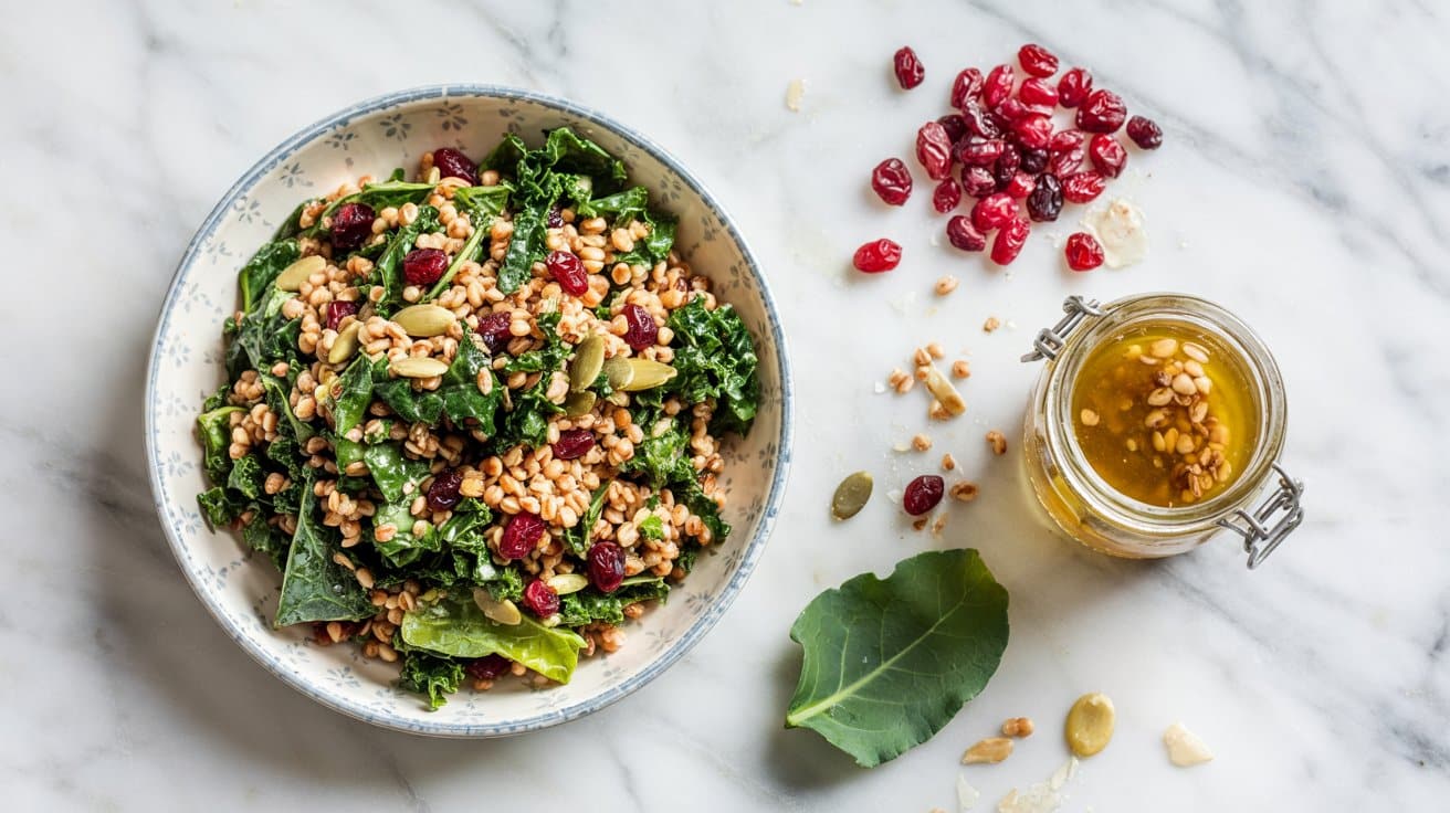 4 kale and farro salad with pumpkin seed ldTmtkntTYqQ2BnK3sNh g gUvpLgg4Rh28bpD4UM8nkA