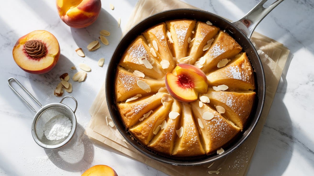 4 peach and almond skillet cake a bright NKDPbwUgRXuGK0xFdF3dOg RGW6gsrVQTyX8cp7rQldNw