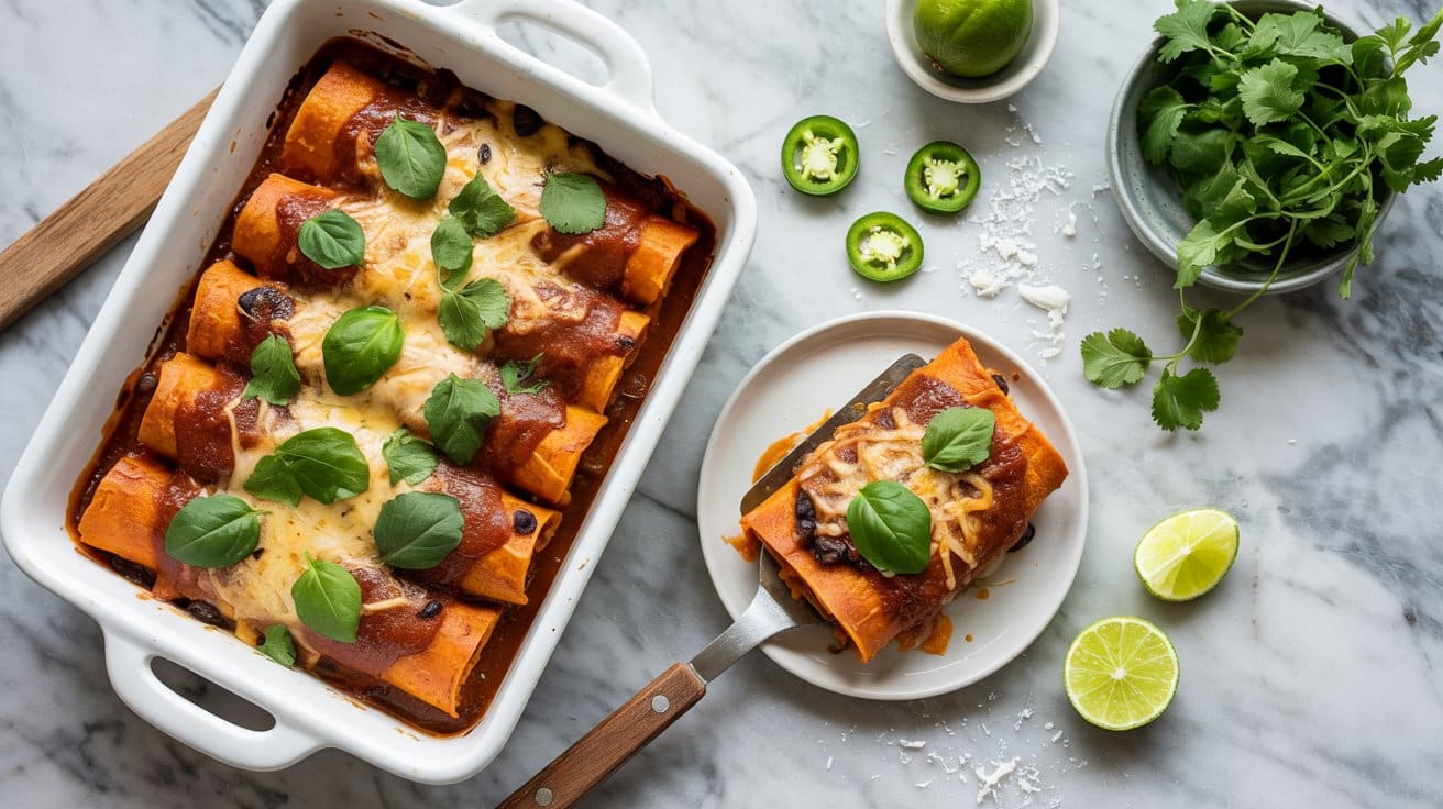 5 sweet potato and black bean enchiladas YlvTAtmySgC7JIn0bInbjw jDAye6JsTNmA2YEVIuWkyg