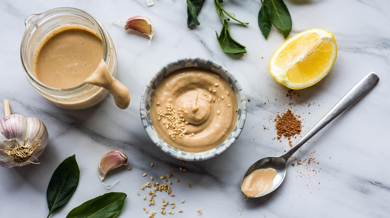 5 tahini garlic sauce a bright top down vKT pCS0Sli57Ffh8Tlo8g WA4EZ9zsSHCGKp MrvHyhQ