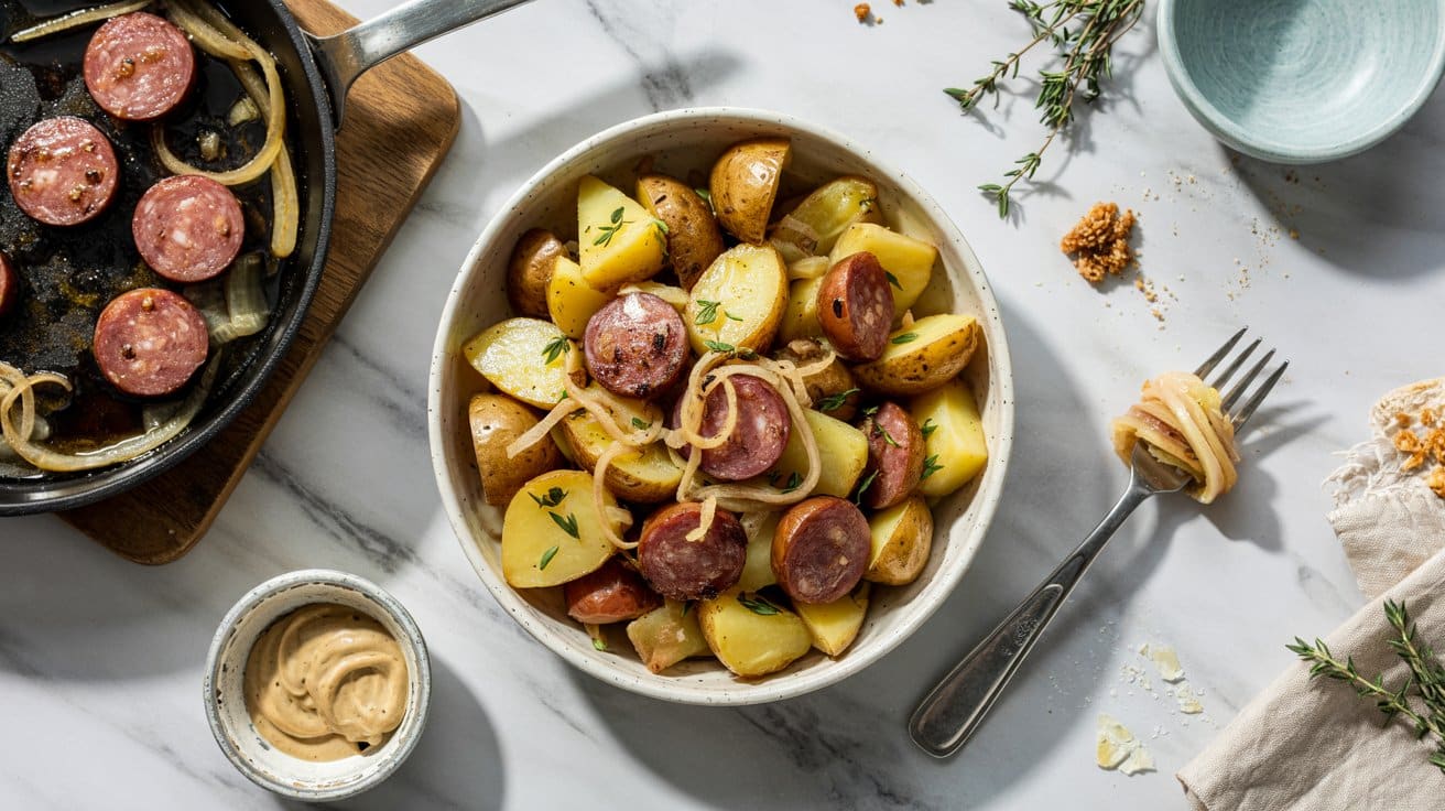 5 warm roasted potato salad with sausage 5r8js2S3ROyz2Gl0Us s3A gyp0fCPmTn2pSX8IM49D1Q