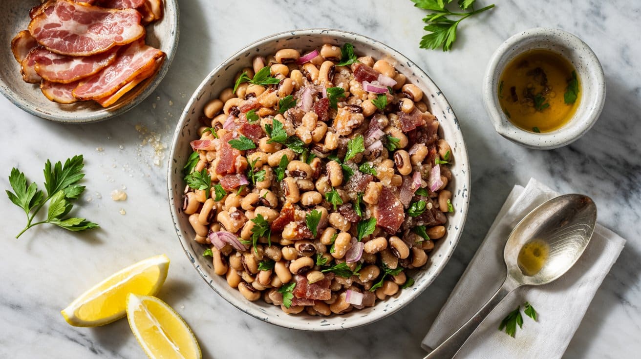 6 black eyed pea salad with bacon and on Liop9HecSlGFjmFWV10qWA Z2Timq4ESLC3JMNPovb5rw