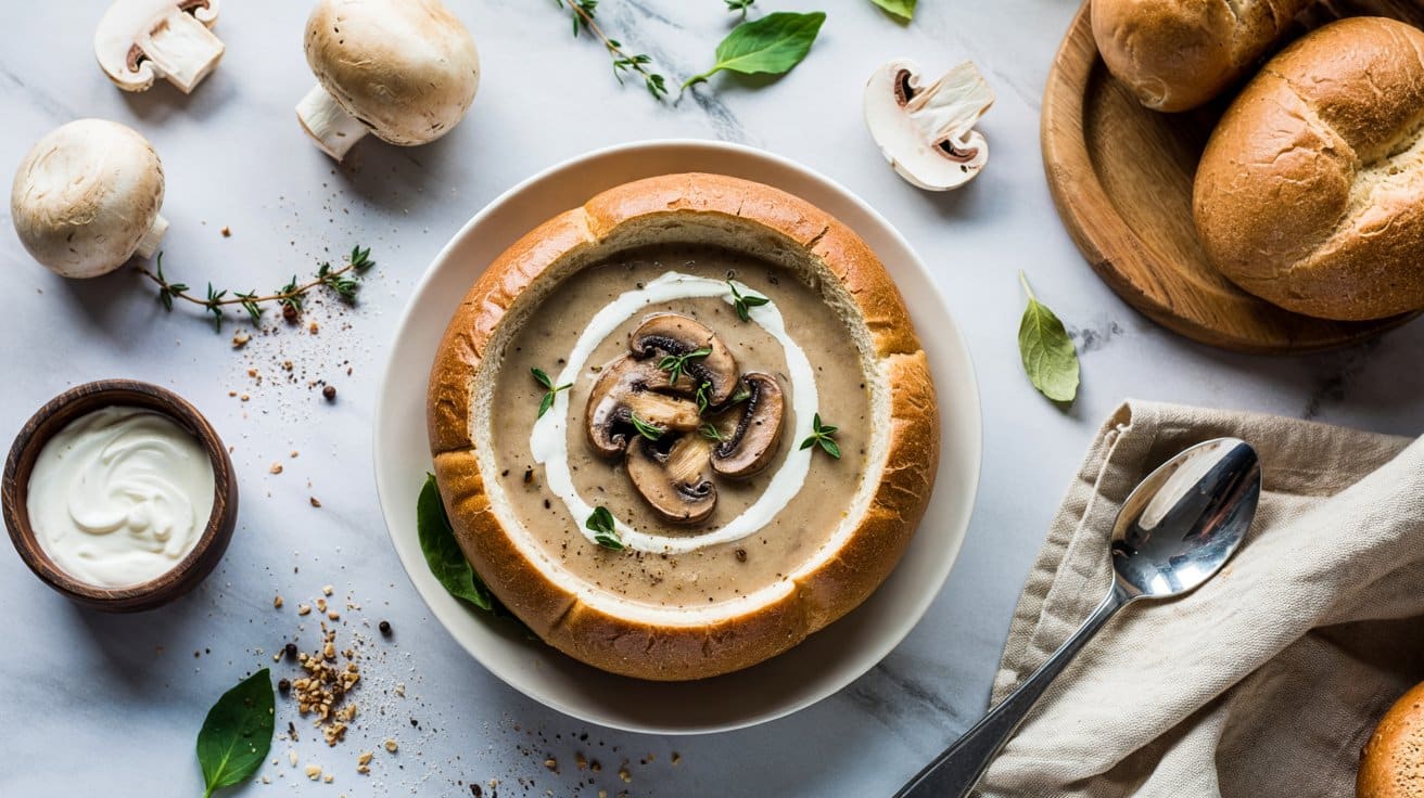 6 creamy mushroom soup in bread bowl a b RyCEi5KrReW4 mkxS5Bq5A PE0nxDLbTLawSOS1Tp f8g
