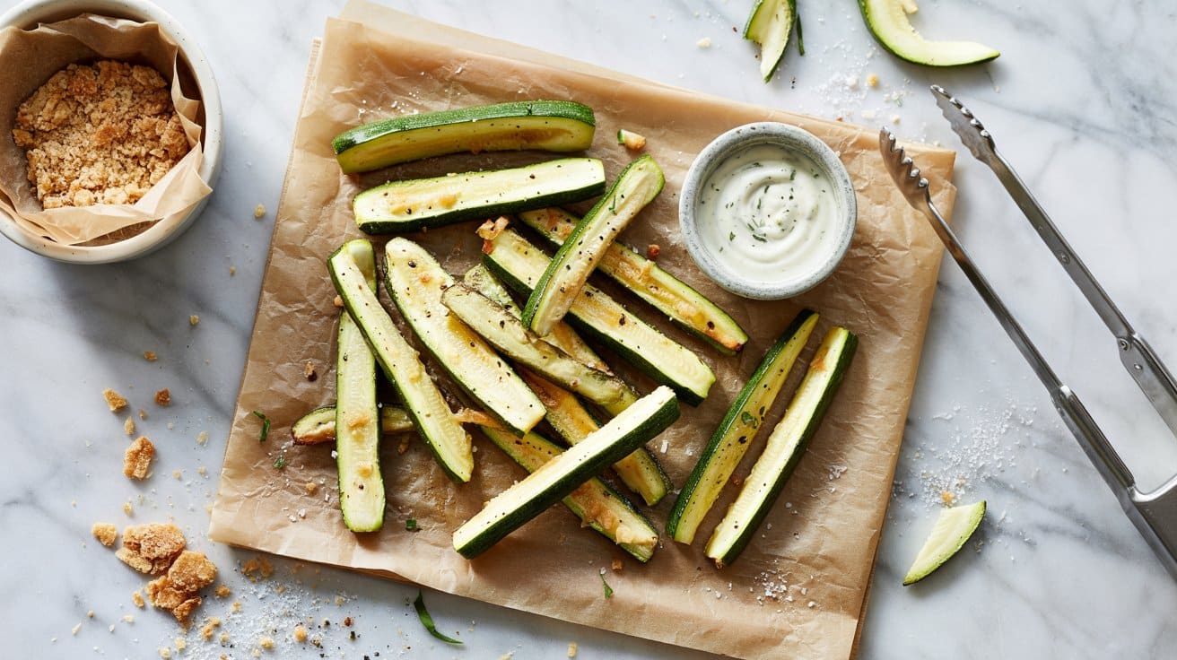7 baked zucchini fries a bright top down 0vGNVax5RGibDbKrxOEA2Q 7e72ydV4Sjq3oSBlCeYSlg