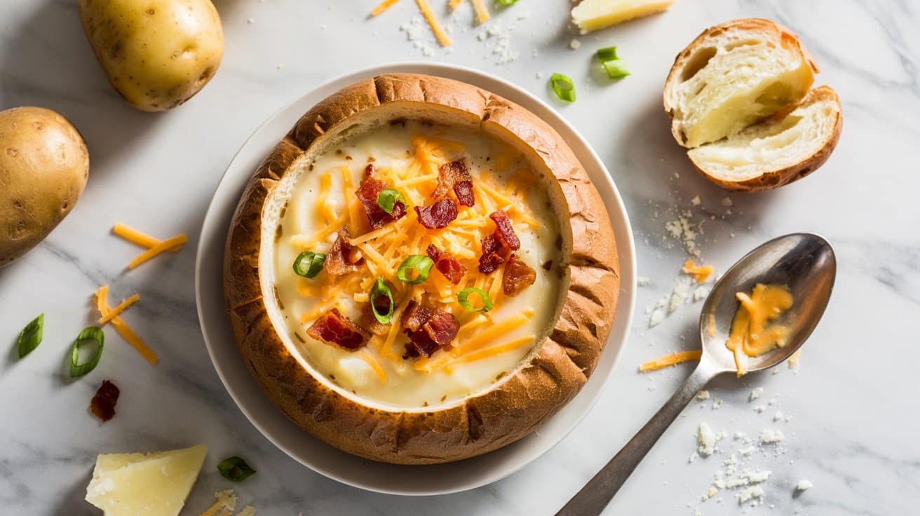 7 cheesy potato soup bread bowl a bright ZSEoftDgQqugGZjAVQ fcQ H cvE ZTyK1OgmWtFCJjA