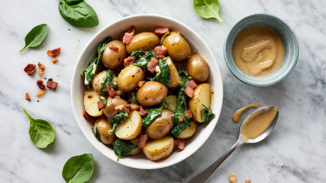 7 warm potatoes with bacon spinach and m Ui NJcHqTtyerMGTbe9FJQ Y5ID7QhyT5Gfbyl39neP4w