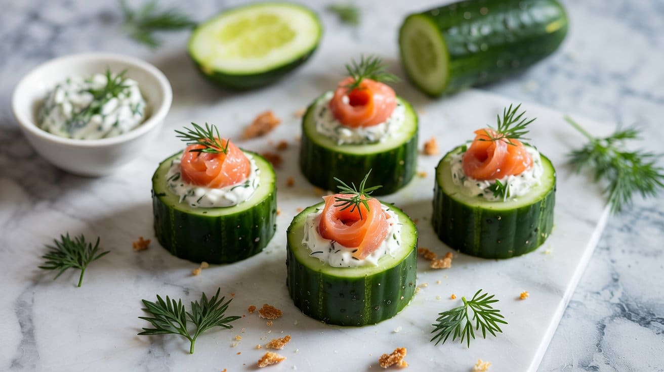 8 cucumber cups with smoked salmon and d 9QhtIUrdQ0O V8OyRLtc g 5s5j9slIRBGaPR5GwJpH6A