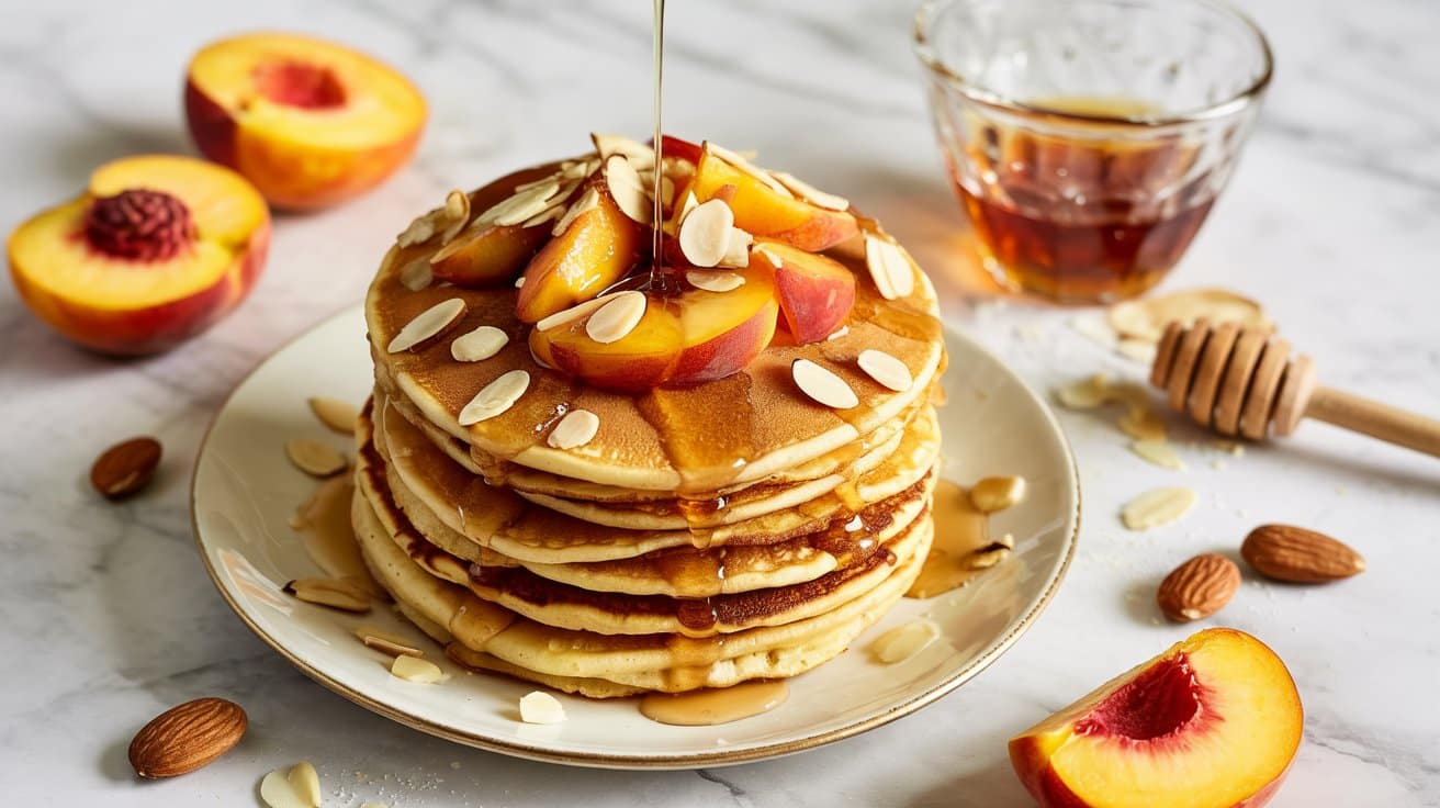 8 peach and almond pancake stack a brigh pbC2mQf7RfSVcwdRLorFbA MIIkF6lES9a2EbxzuCwE9Q