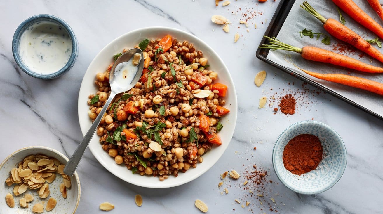 8 spiced farro salad with carrots chickp FIlheUk6TseAZZy4HyskSQ x8OmRlzLQgSv8ZPDBps yQ