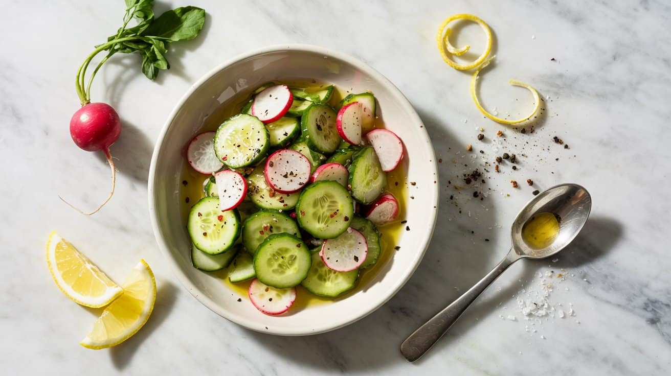 9 cucumber and radish salad with lemon a Zj8enSErSda1mNTBR8sS0g 2p3ueMJnRwSBdkhzyhkSPA