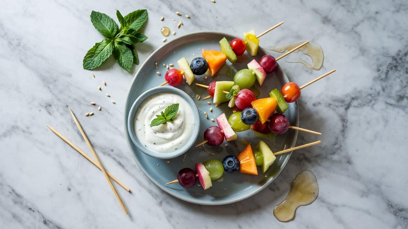 9 fresh fruit skewers with mint yogurt d iXC5oS20QwKchlUhyI CbQ DpOC4lPASdiymASmOqF1cA