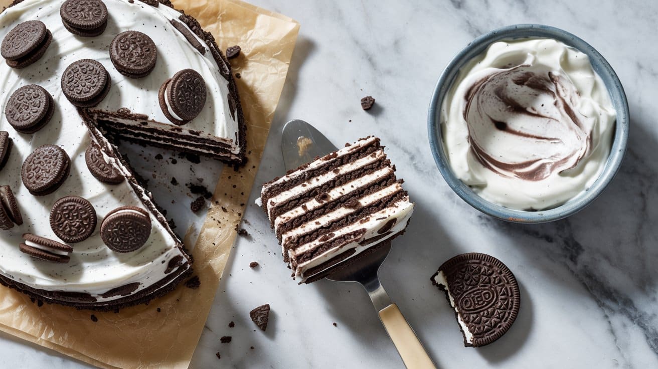 9 oreo icebox cake a bright top down sho QhAOnDh7QXW4 HHHsydafg 14nlvPjaTzSs 2XzeEqmAw