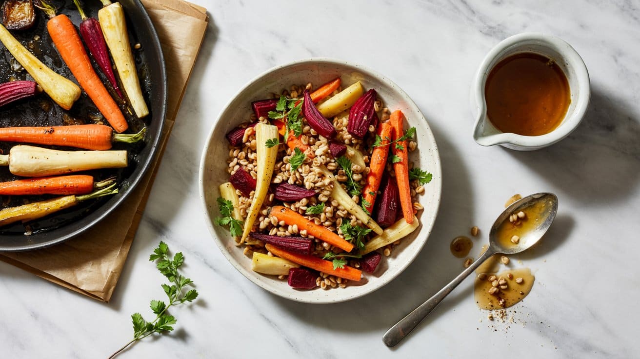 9 roasted root vegetable and farro salad wxX8TRc4RFaiF9NibvKsjQ O7kXYQHlTKGMvNfxQIagDQ