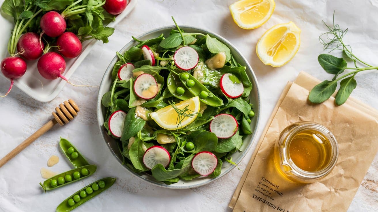 9 spring mix salad with radishes peas an xkDXBMO1S uToT y9BJTPQ DgU9nlYoReypUaDKSNuW6Q