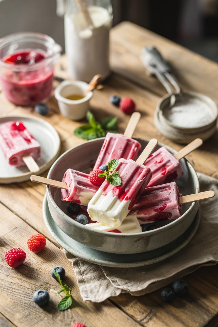 Berry and Yogurt Frozen Popsicles