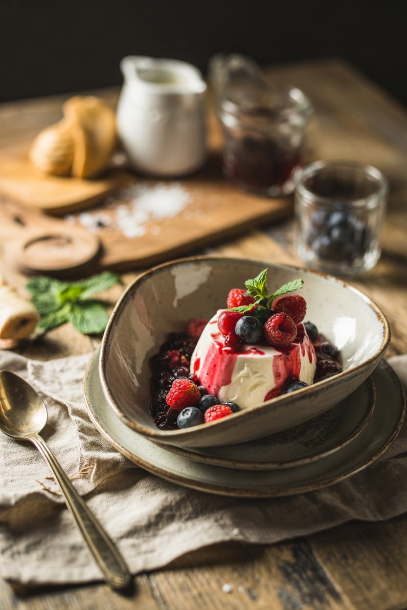 Greek Yogurt Panna Cotta with Berry Compote